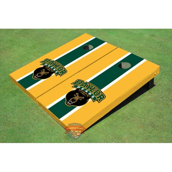 Baylor University Bear Head Hunter Green And Yellow Matching Long Stripe Cornhole Boards