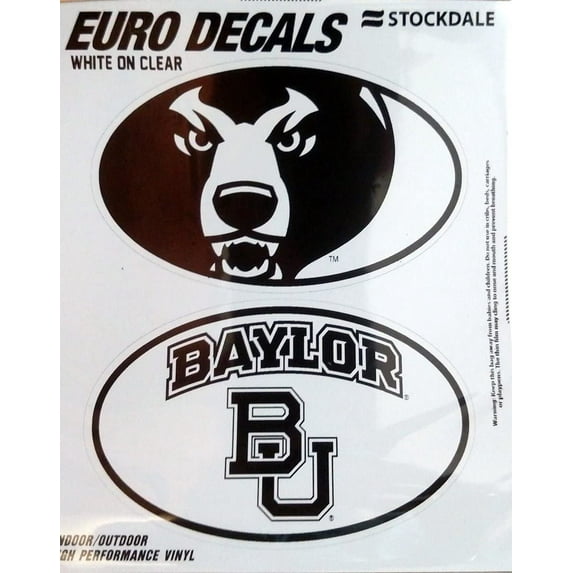 Baylor University Bears 2-Piece White and Clear Euro Decal Sticker Set, 4x2.5 Inch Each