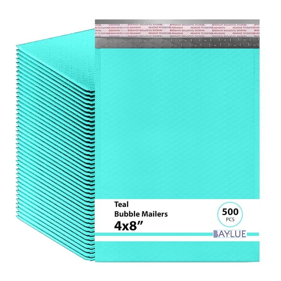 Baylue Aqua Teal Bubble Mailers 4x8, Poly Padded Envelopes #000, 500 Pack