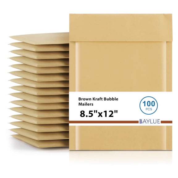 Baylue Brown Kraft Bubble Mailers 8.5x12, Padded Envelopes #2, 100 Pack Bulk