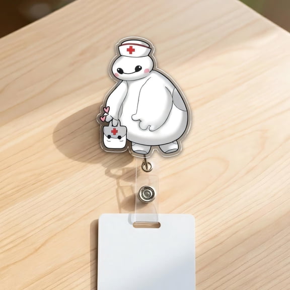 Baymax Badge Reel,Big Hero 6 ID Holder,Badge Clip, Healthcare Badge,Nurse and Doctor Gift,Retractable ID Clip,Disney Nurse Gift G6IQ15-1