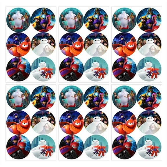 Baymax Big Hero Stickers Party Favors Labels Birthday Thank You Themed Round Circle Baby Shower 60pcs