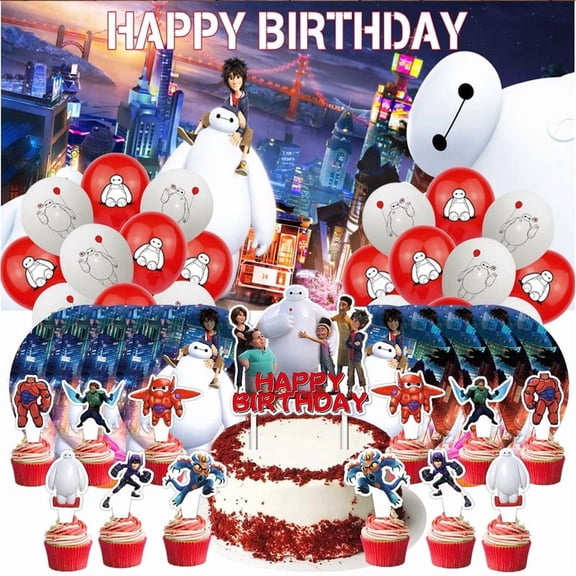 Baymax Hero Birthday Party Supplies Balloons Paper Plates Decoration Cake Topper Decor Tableware Banner Backdrop