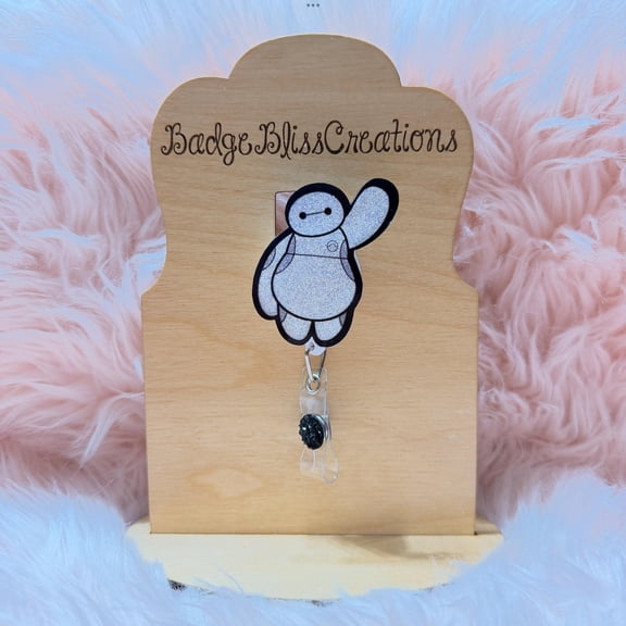 Baymax big waving from hero 6 retractable badge reel: Nurse Teacher ID Clip