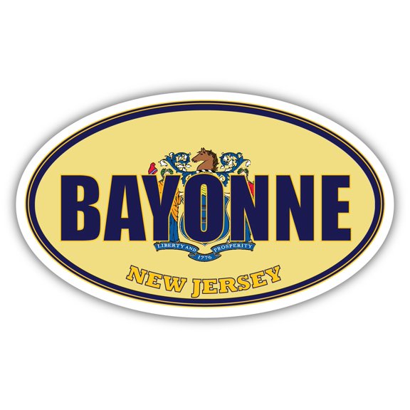 Bayonne City New Jersey State Flag | NJ Flag Hudson County Oval State Colors Bumper Sticker Car Decal 3x5 inches