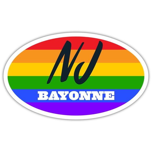 Bayonne NJ New Jersey Hudson County Rainbow Pride Flag 6 Stripes Pride Flag Euro Decal Bumper Sticker 3M Vinyl 3" x 5"