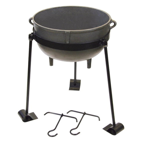 Bayou 5 Gallon Seasoned Cast Iron Jambalaya Cooking Pot, Lid, & Steel Stand Set
