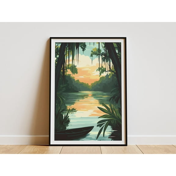 Bayou Bartholomew Sunset Landscape Poster Louisiana Swamp Art Print Peaceful River Scene Vintage Travel Poster Nature Wall Decor Calm - Poster Unframed