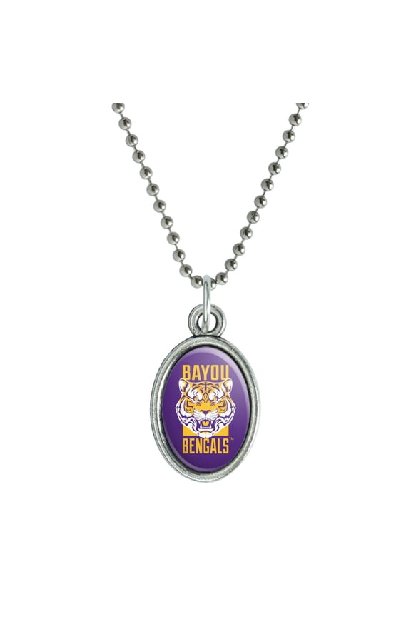 Bayou Bengals Fierce Tiger Antiqued Oval Charm Pendant with Chain