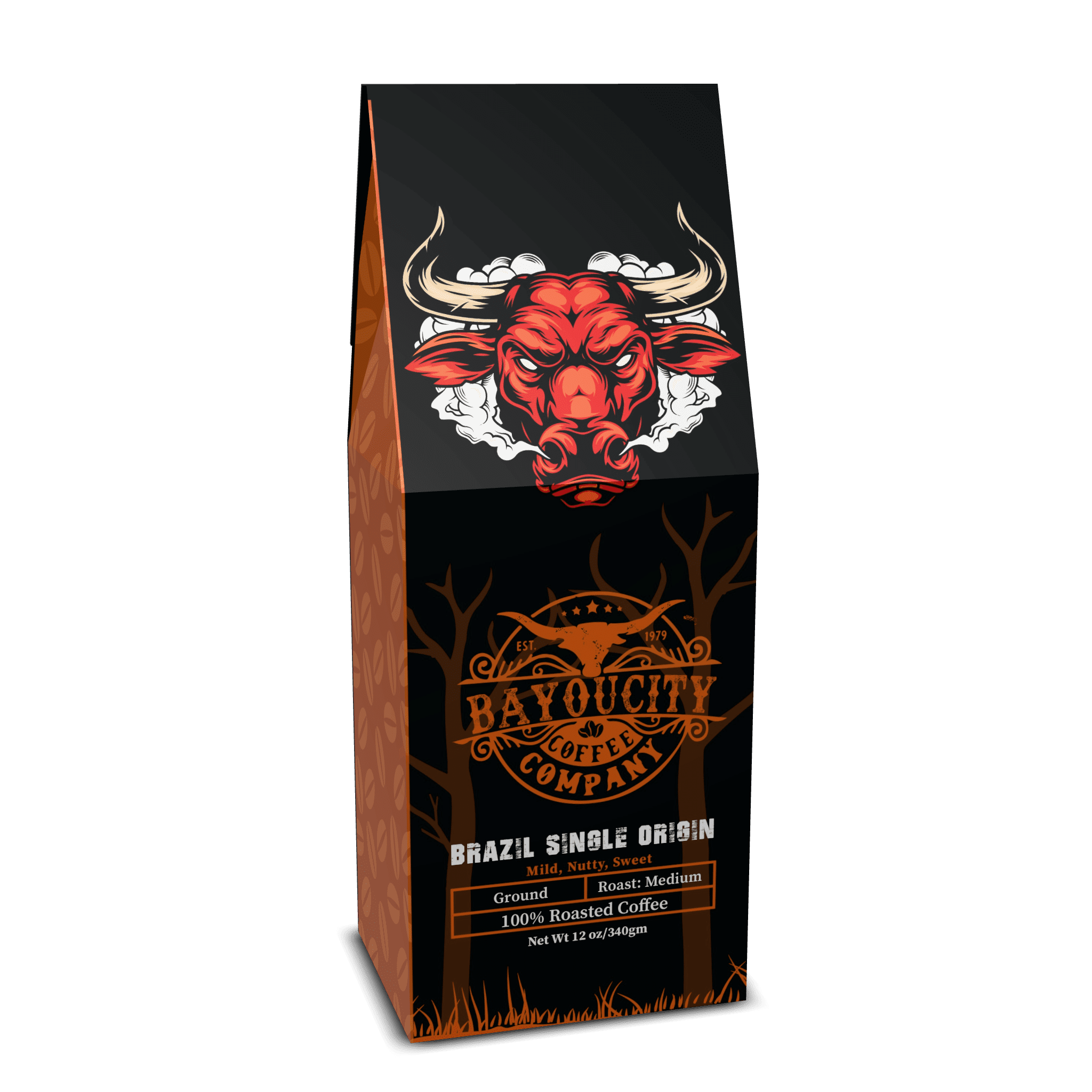Bayou City Coffee Brazil Single Origin Organic & Fair Trade Medium Roast Whole Bean  12 oz