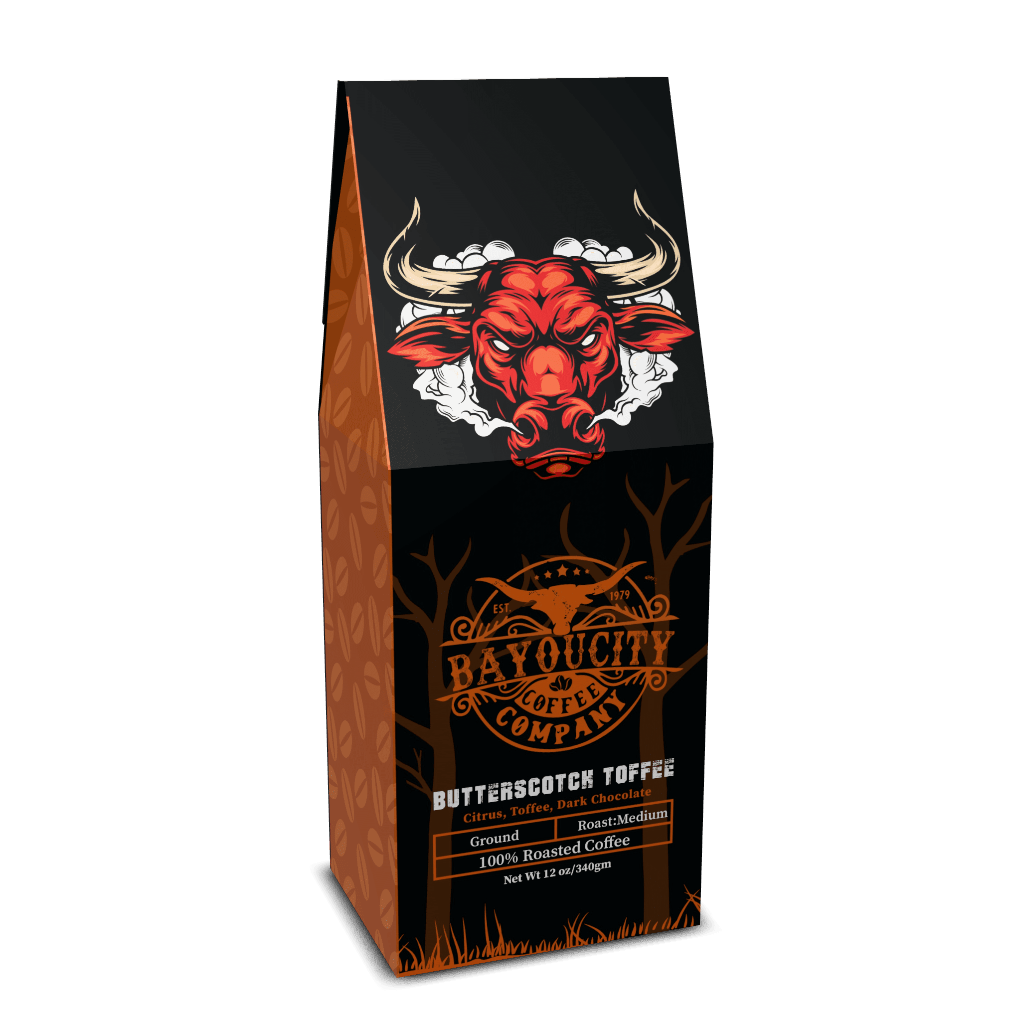 Bayou City Coffee Butterscotch Toffee Organic & Fair Trade Medium Roast Whole Bean  12 oz