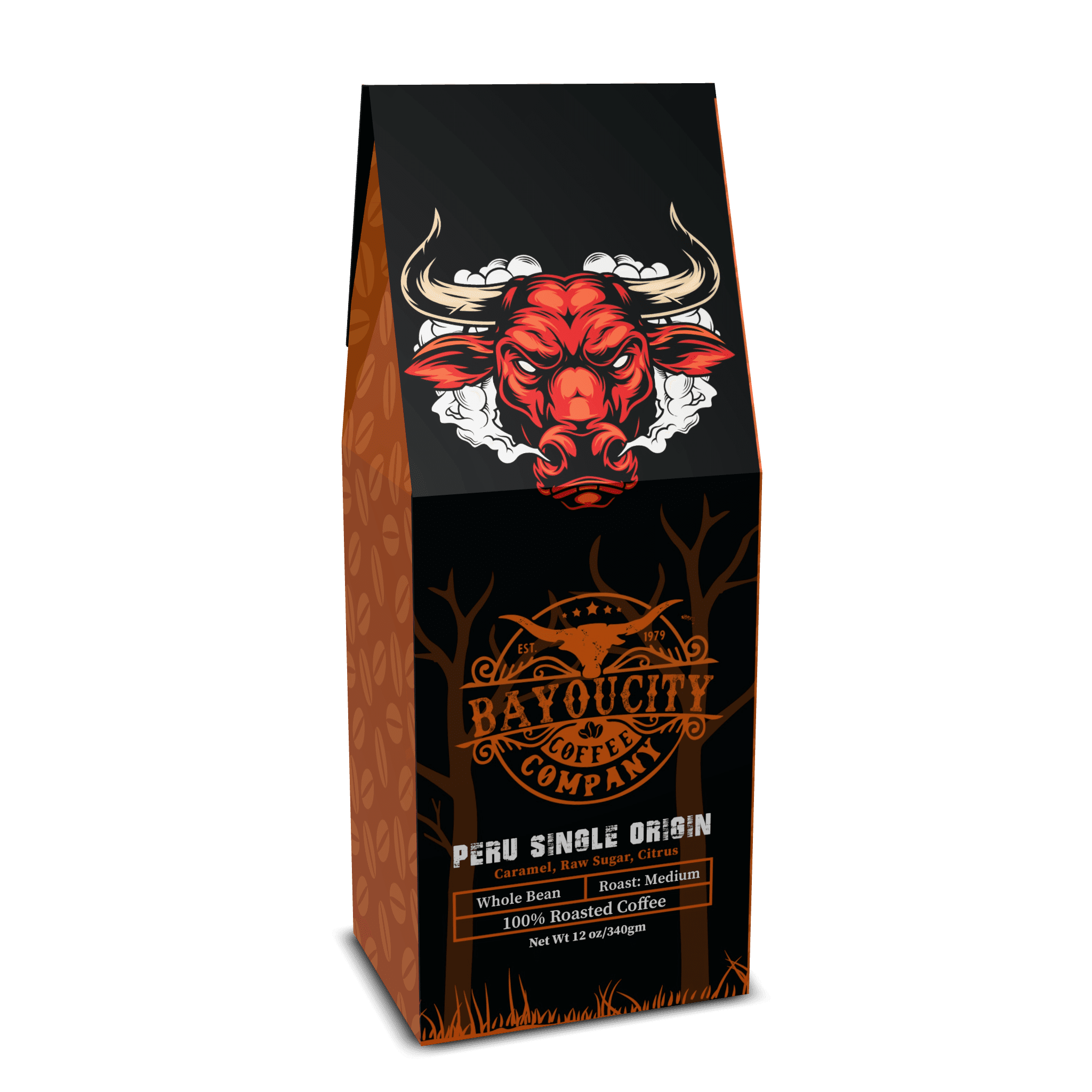 Bayou City Coffee Peru Single Origin Organic & Fair Trade Medium Roast Whole Bean  12 oz