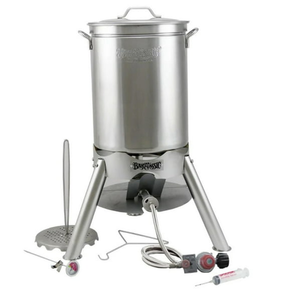 Bayou Classic 200-440 Turkey Fryer Kit, 58,000 Btu, Propane, Stainless Steel, Silver