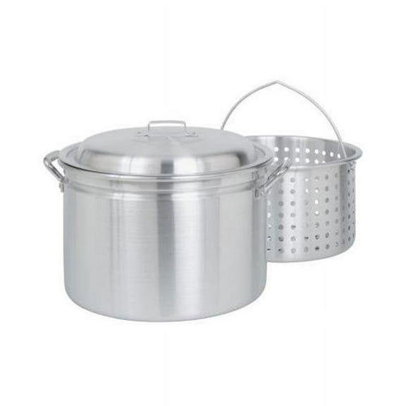 Bayou Classic 4024 Aluminum Fryer/Steamer Stock Pot with Basket & Lid, 24 Qt