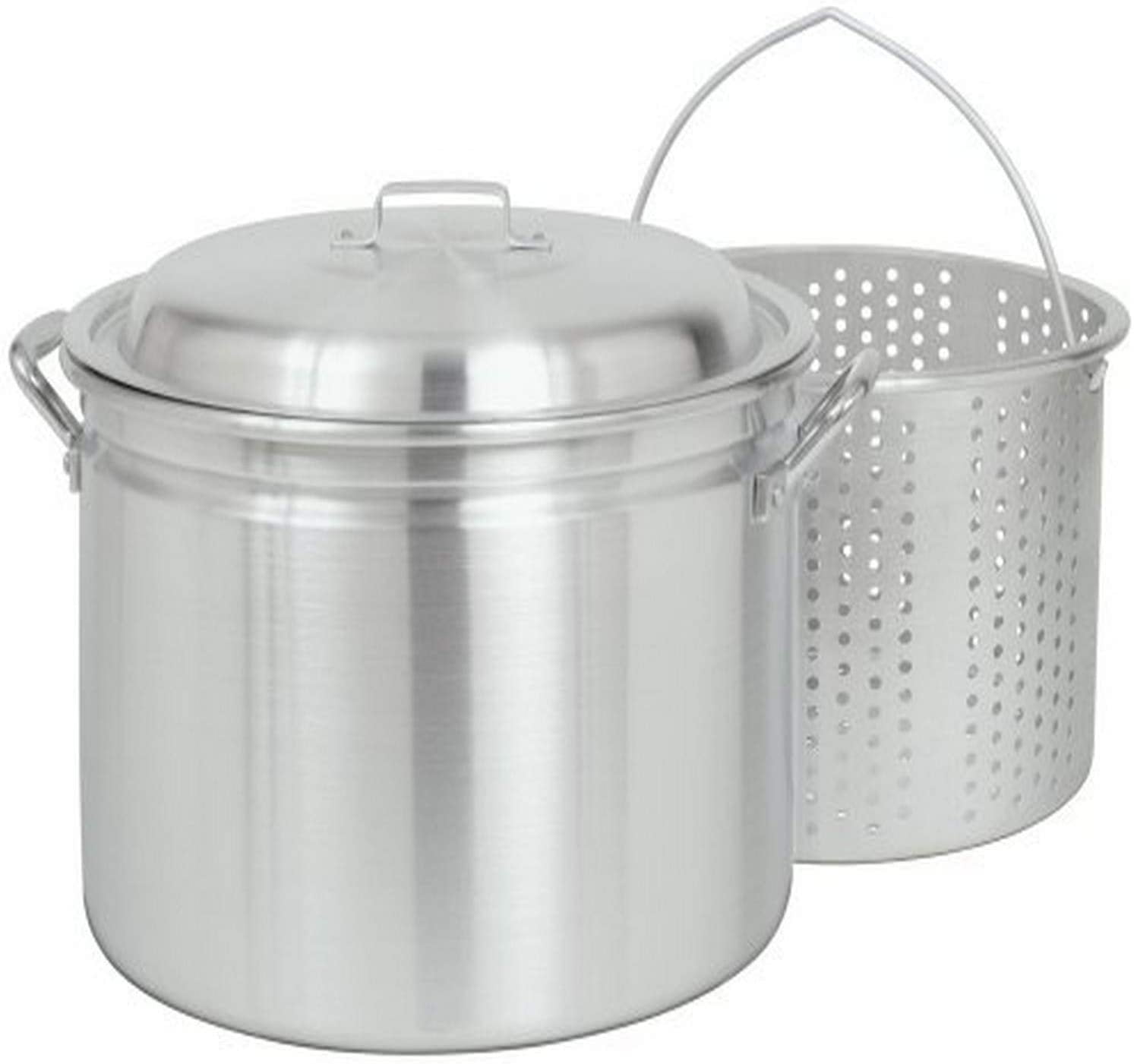 Bayou 34 Quart Silver Aluminum Stockpot with Basket and Lid