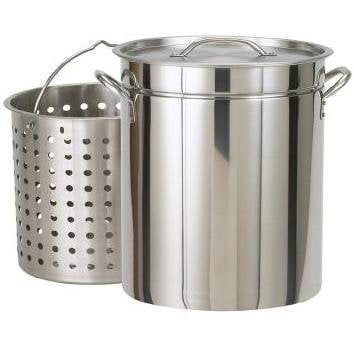 Bayou Classic 44 Quart Stainless Steel Kitchen Stock Pot with Steamer Basket