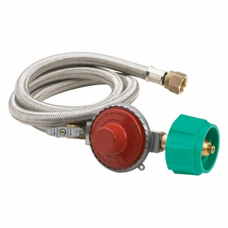 Bayou Classic M5HPR-1 48-in Stainless Braided LPG Hose w/ 10-psi Adjustable High Pressure Regulator Features 3/8-in Flare Swivel Fitting Designed For Bayou Classic Cookers & Jet Cookers