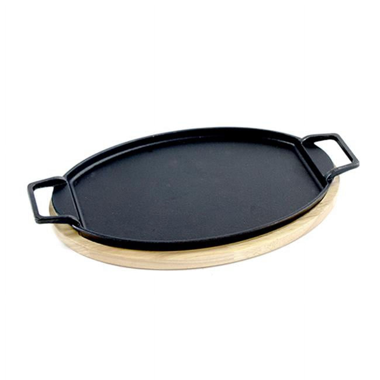 Large Black Cast Iron Fajita Pan with Wooden Trivet