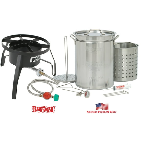 Bayou Classic 8195 Propane Turkey Fryer Kit - Burner and 32-Quart Stainless Steel Pot