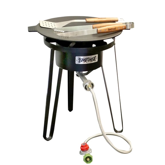Bayou Classic Campers Discada Cooker Set  Cast Iron Discada w/ Burner, Frame, Tools & Accessories  Ideal for Outdoor Cooking, Tailgating, Camping