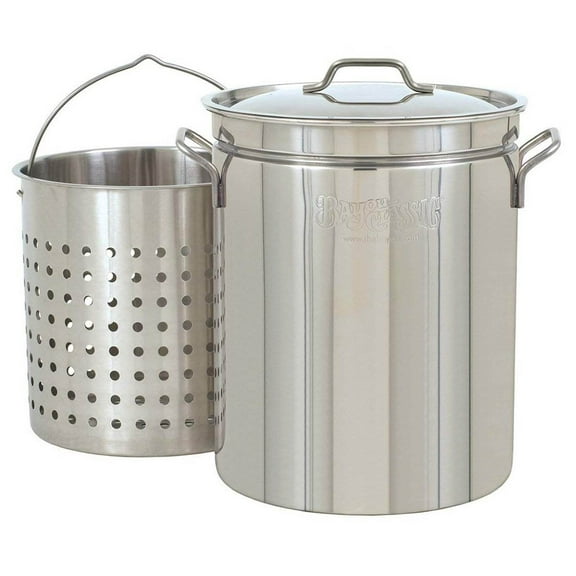 Open Box Bayou Classic Large 36 Quart Stainless Steel Stockpot/Steamer & Handy Basket