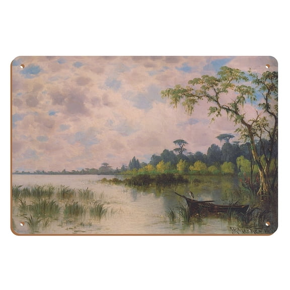 Bayou Landscape - From an Original Color Painting by Joseph Rusling Meeker c.1886 - 8 x 12 inch Vintage Wood Art Sign
