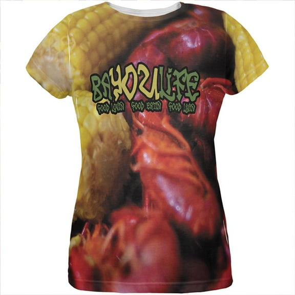 Bayou Life Crawfish Boil Cajun Louisiana All Over Womens T Shirt Multi 2XL