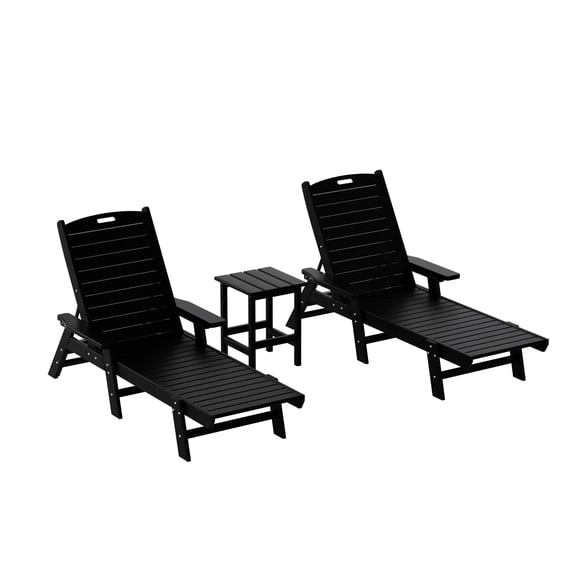 Costaelm 3-Piece Adirondack Outdoor Chaise Lounge Set with Armrests and Side Table, Patio Chaise Lounger Set with Adjustable & Slatted Backrest Design, Black