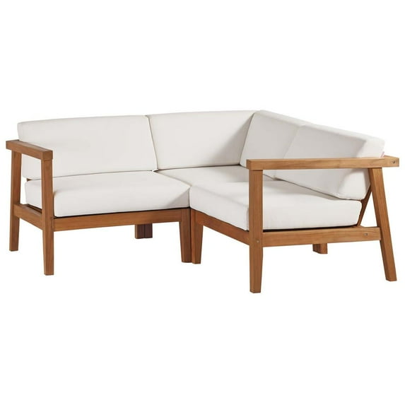 Bayport Outdoor Patio Teak Wood 3-Piece Sectional Sofa Set Natural White