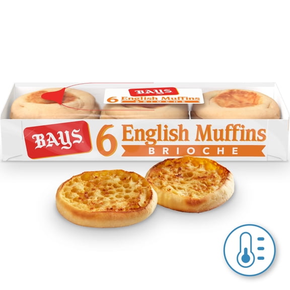 Bays Brioche English Muffins, 6 count, Butter Pre-sliced English Muffins, 12 oz Tray
