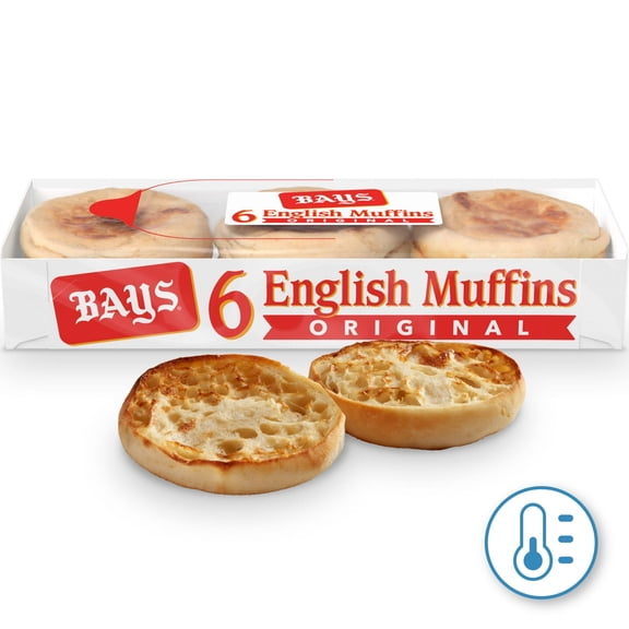 Bays Original English Muffins, 6 Count, Kosher Plain Pre-sliced English Muffins, 12 oz Tray pack of 2