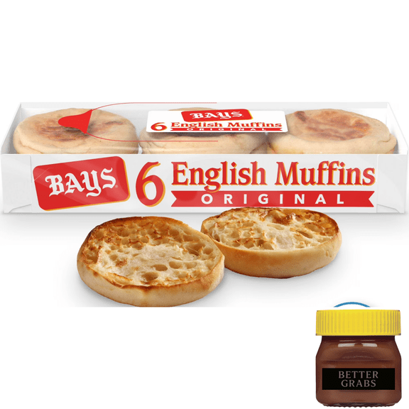 Bays Original English Muffins, 6 Count, Kosher Plain Pre-sliced English Muffins, 12 oz Tray