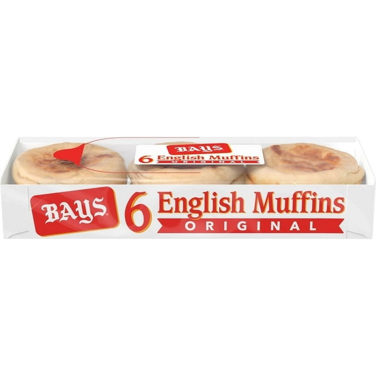 Bays Original English Muffins, 6 count, Plain Pre-sliced English Muffins, 12 oz Tray