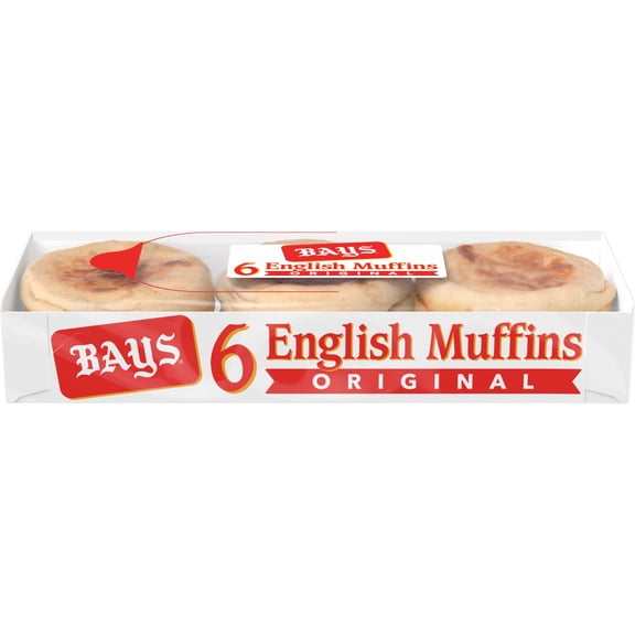 Bays Original English Muffins, 6 count, Kosher Plain Pre-sliced English Muffins, 12 oz Tray