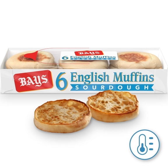 Bays Sourdough English Muffins, 6 Count, Pre-sliced English Muffins, 12 oz Tray pack of 2