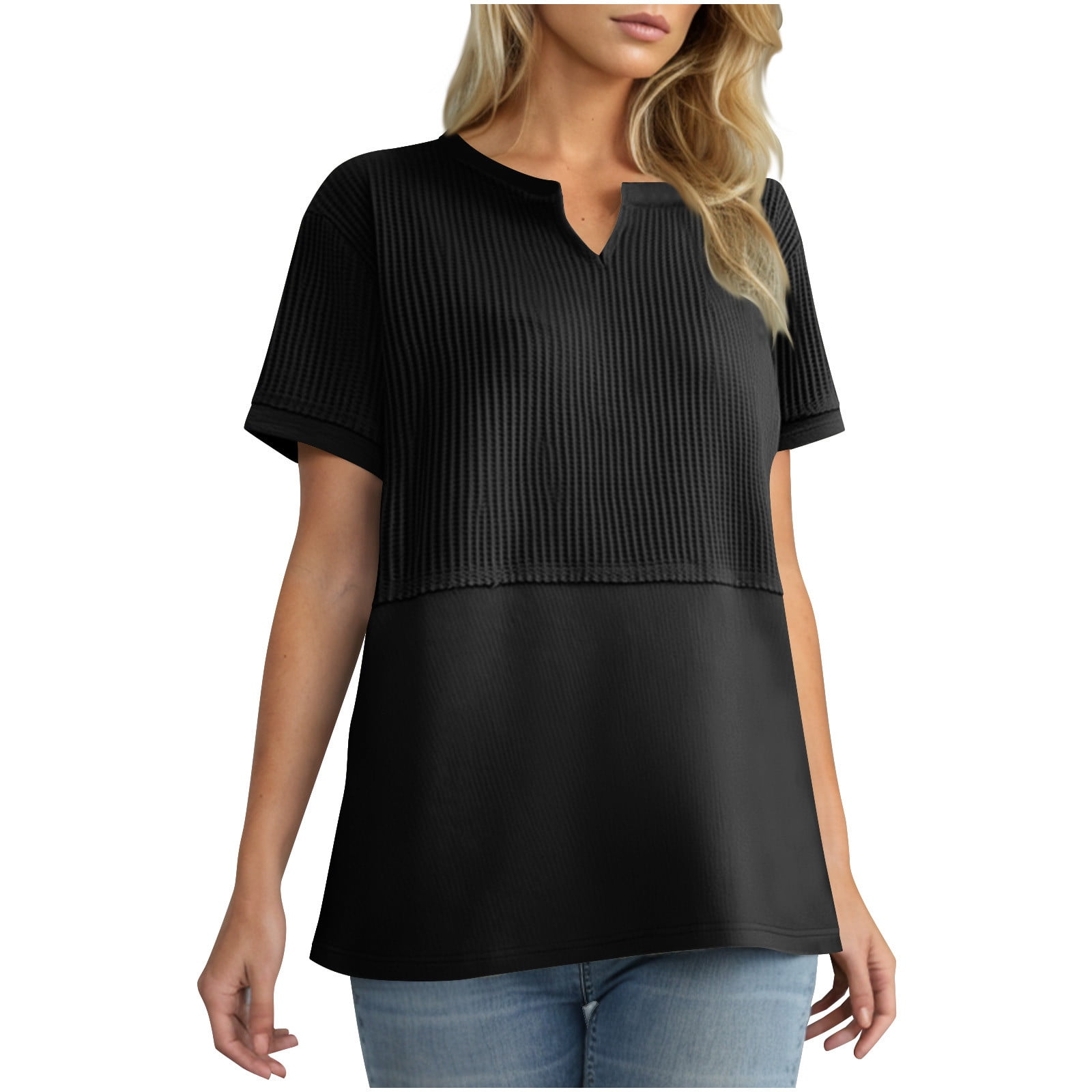 Waffle Knit V-Neck Back-to-School Blouse main image 0