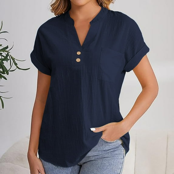 Babysbule Women's Casual V-Neck Short Sleeve Blouse, Soft Loose Fit Shirt, Lightweight Top for Office, Outdoor, Daily Wear