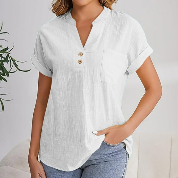 Babysbule Women's Casual V-Neck Short Sleeve Blouse, Soft Loose Fit Shirt, Lightweight Top for Office, Outdoor, Daily Wear