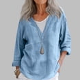 thumbnail image 1 of Babysbule Women's V-Neck Long Sleeve Cotton Linen Top, Lightweight Soft Spring Summer Blouse, Stylish Loose Fit Shirt for Daily Wear, 1 of 5