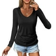 thumbnail image 1 of Baysbule Women's V Neck Long Sleeve Ruched Casual T-shirt Soft Comfortable Fall Spring Top, 1 of 8