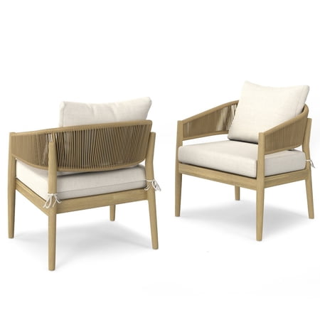 Simpli Home Bayshore 28 inch Wide Contemporary Outdoor Conversation Chair (Set of 2) in Natural Polyester Fabric, Fully Assembled