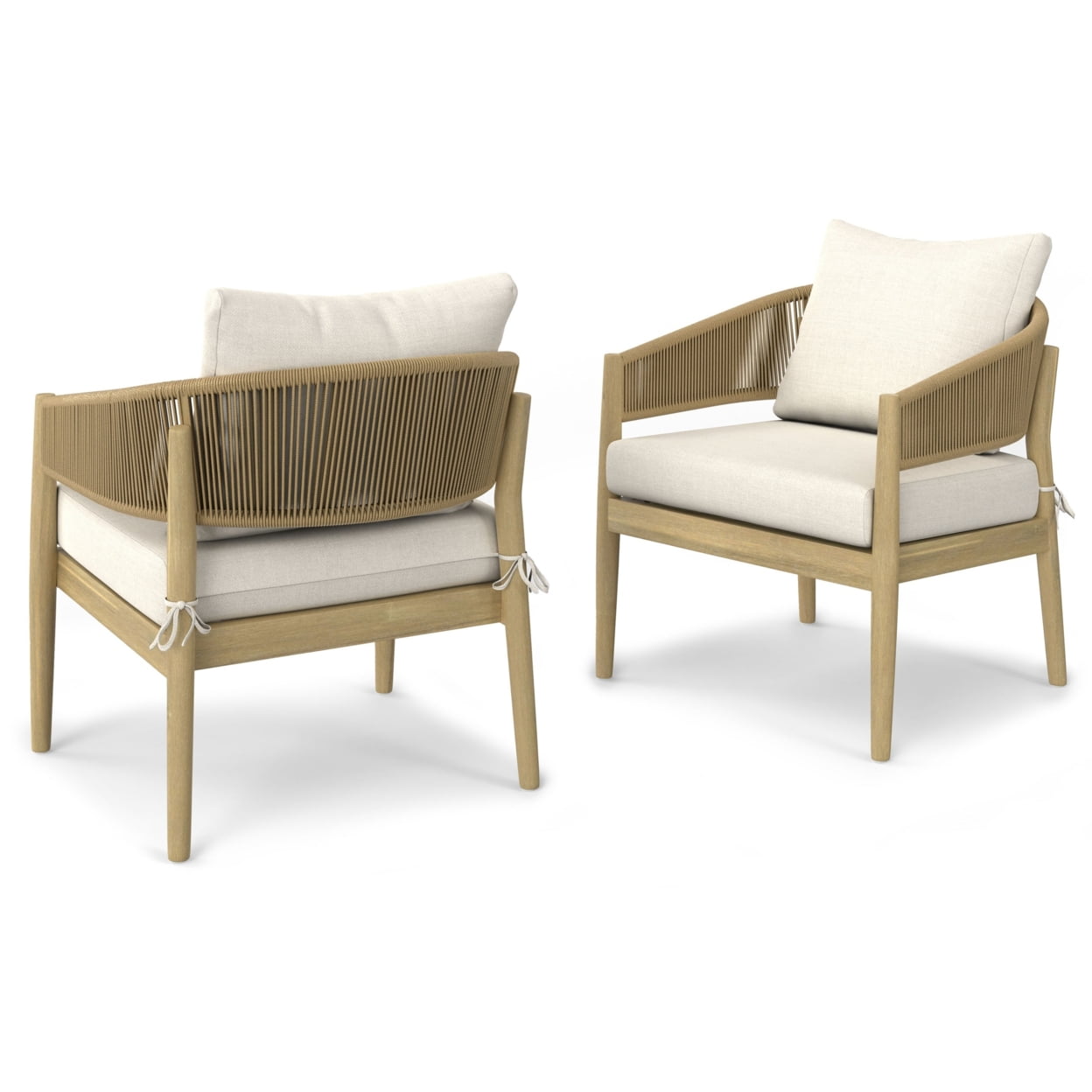 Natural Acacia Wood Outdoor Armchair with Beige Cushions