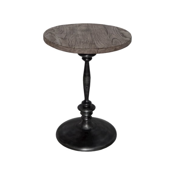 Bayside Jensen 16" Round Solid Wood Oak Side Table with Cast Iron Pedestal Base