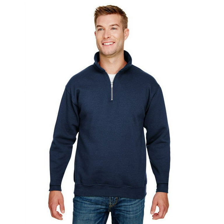 Bayside USA Made Quarter Zip Pullover Sweatshirt in Navy M 920