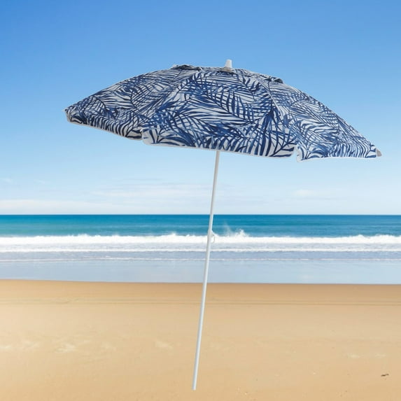 Bayside21 6.5ft Beach Umbrella, Blue Palm CA2104 Design, UV50+ Sun Protection, Sand Anchor Beach Umbrella, No Tilt,No Tilt