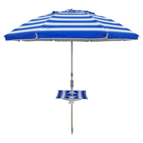 Bayside21 7 feet Beach Umbrella with Tilt, Portable Outdoor Sun Umbrella With UV Protection, Sand Screw Anchor, Shoulder Carry Bag,Polyester Fabric with Silver Coating, Black White Stripe