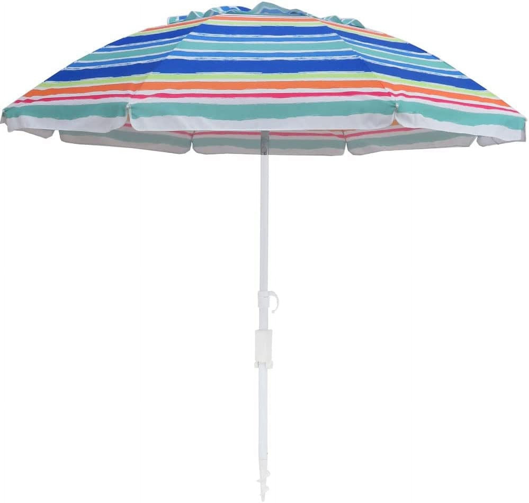 Bayside21 7 ft Beach Umbrella with Sand Anchor & Tilt, UV 50+ Protection Outdoor Sunshade Umbrella with Carry Bag,Polyester Fabric with Silver Coating,S20A Multi Stripe