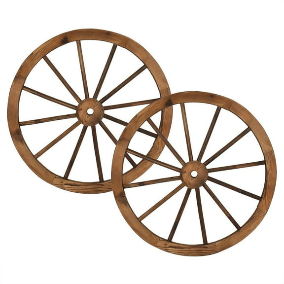 BaytoCare 2 Pieces 30" Rustic Wooden Wagon Wheels Set Brown, Wall Decorations for Home