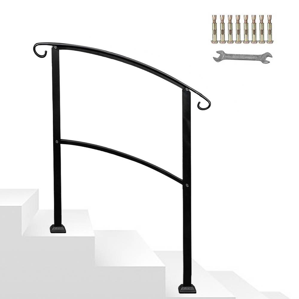 BaytoCare 3-Step Adjustable Black Wrought Iron Handrail for garden ...