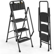 BaytoCare 3 Step Ladder with Handrails and Tool Bag, Folding Lightweight Step Stool with Extra-Wide Anti-Slip Pedal, 500lbs Capacity, for Home Kitchen Closet Pantry Office